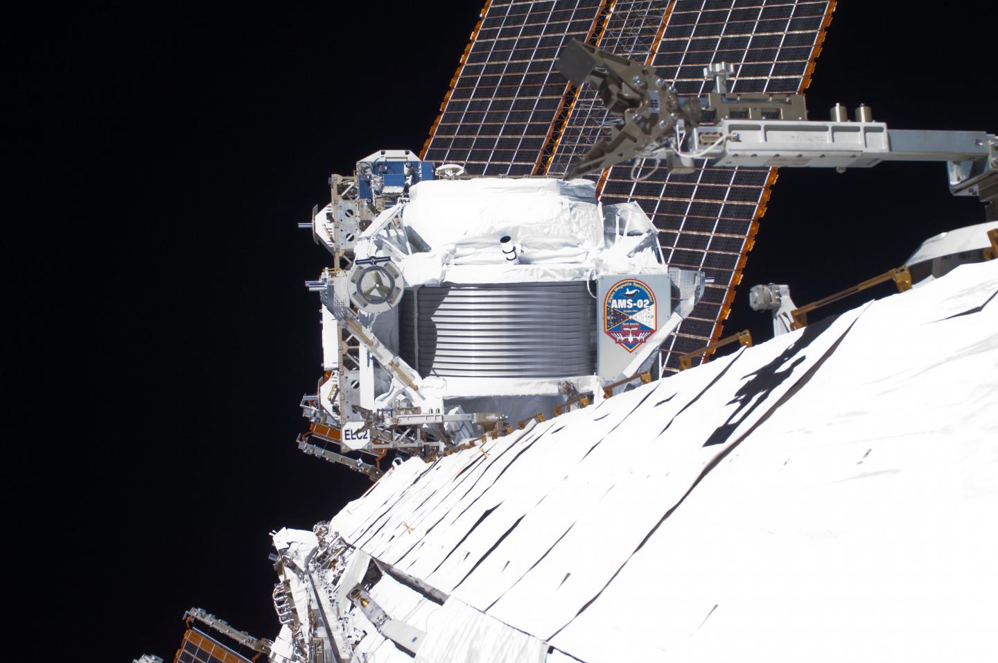 AMS-02 is a particle-physics detector attached to the outside of the International Space Station (ISS)